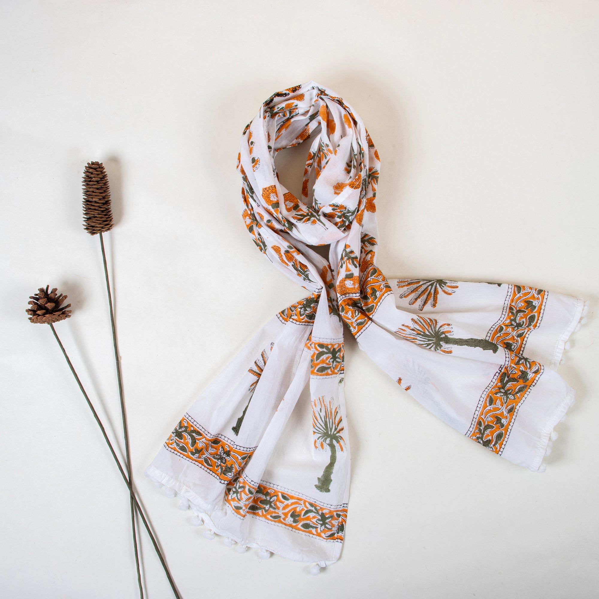 Mustard Yellow Print Cotton Stole For Women